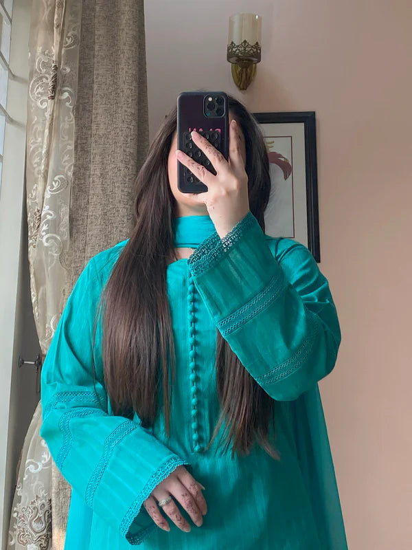 3 Piece - Lawn Dobby Dress with Farshi Shalwar