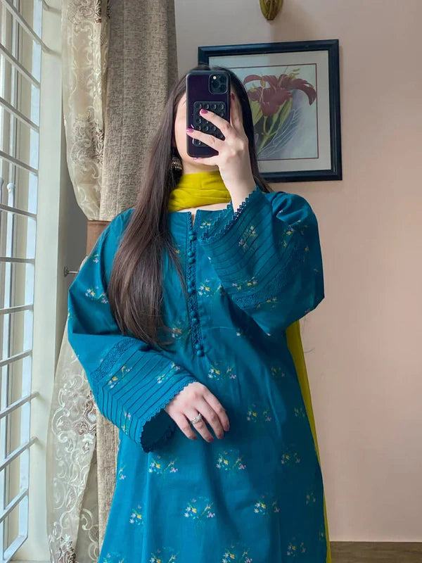 3 Piece - Lawn Printed Dress With Farshi Shalwar